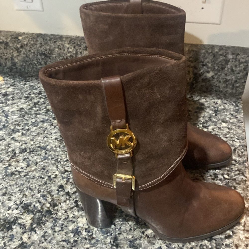 Sale! Michael Kors Heeled Ankle Boots women leather suede Sz 10 - Picture 3 of 4
